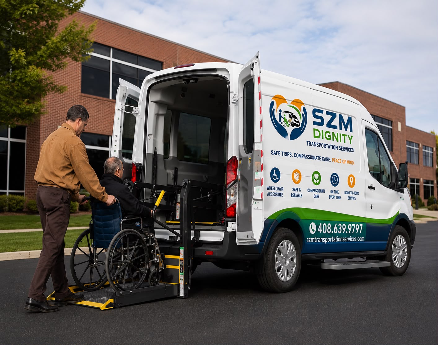 Illustration of a wheelchair-accessible van