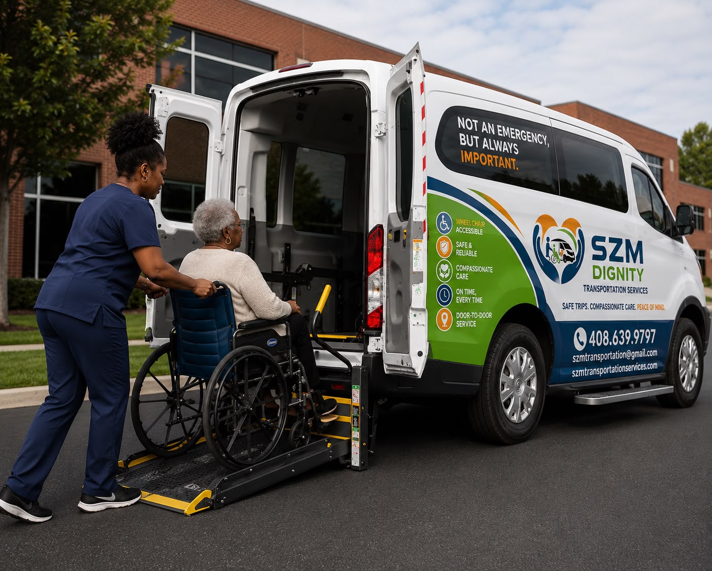 Illustration of a wheelchair-accessible van